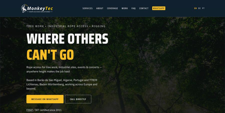 Preview of the MonkeyTec Rope Access Solutions website